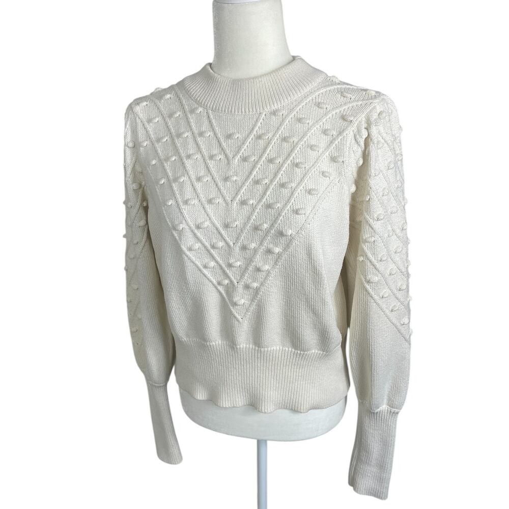 French Connection Cropped Bobble-Stitched Knit Sweater Cream Sz Large Cottage - Picture 4 of 13